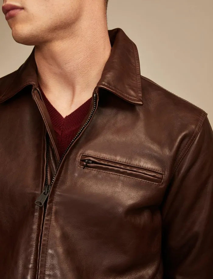 Leather Touring Jacket Brown Men Lucky Brand Jackets and Outerwear
