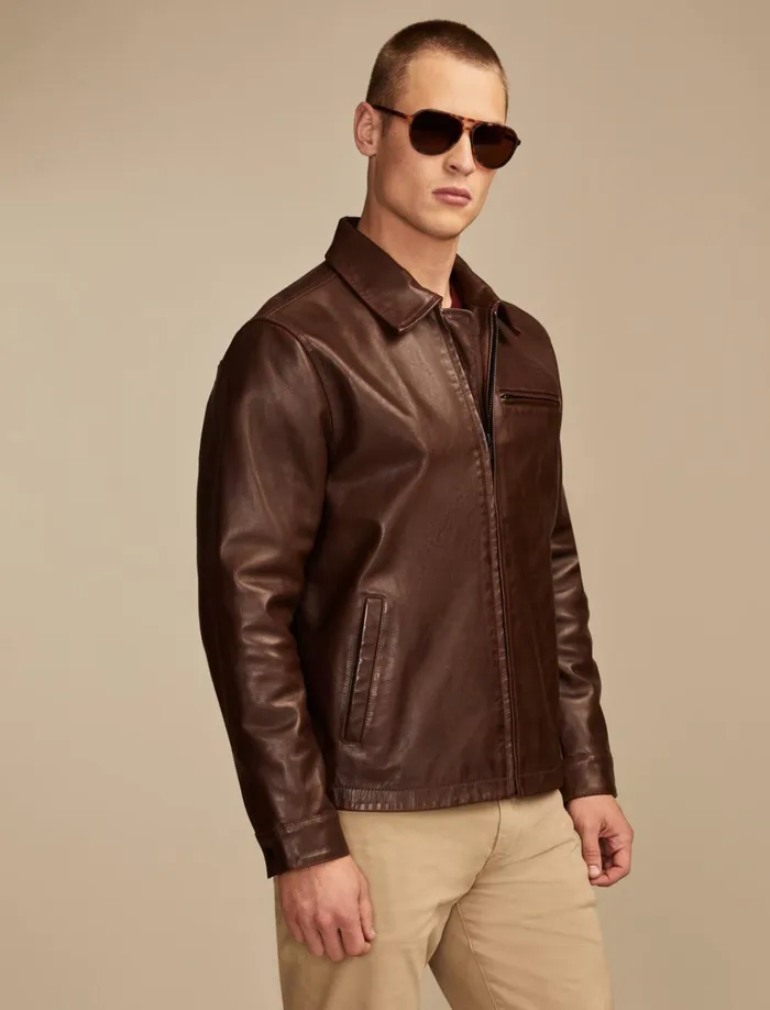 Leather Touring Jacket Brown Men Lucky Brand Jackets and Outerwear