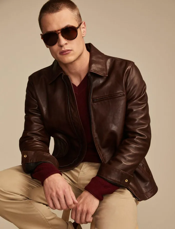 Leather Touring Jacket Brown Men Lucky Brand Jackets and Outerwear