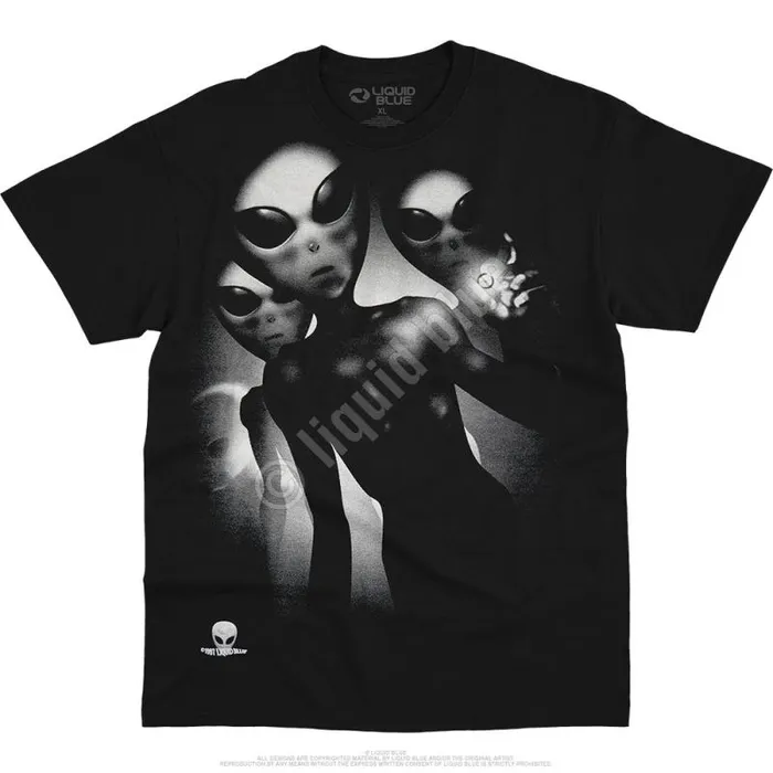 Liquid Blue TShirt Men Alien Visitors Black TShirt