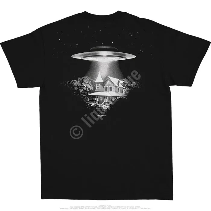 Liquid Blue TShirt Men Alien Visitors Black TShirt