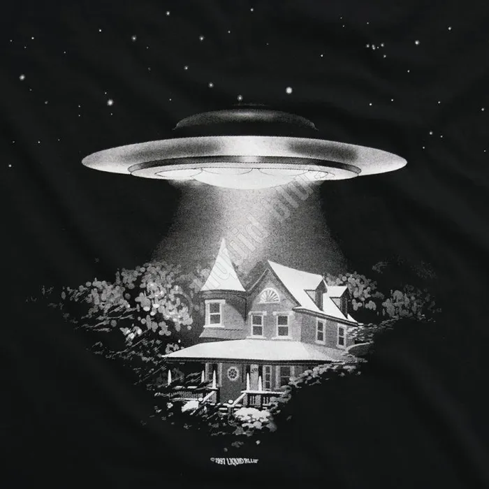 Liquid Blue TShirt Men Alien Visitors Black TShirt