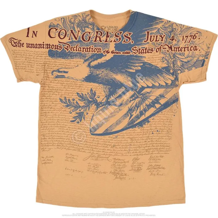 Liquid Blue TShirt Men Declaration Of Independence Gold TShirt