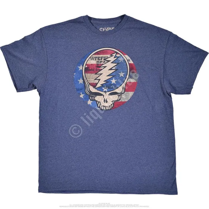 Liquid Blue TShirt Men USA Distressed SYF Blue Heather PolyCotton TShirt