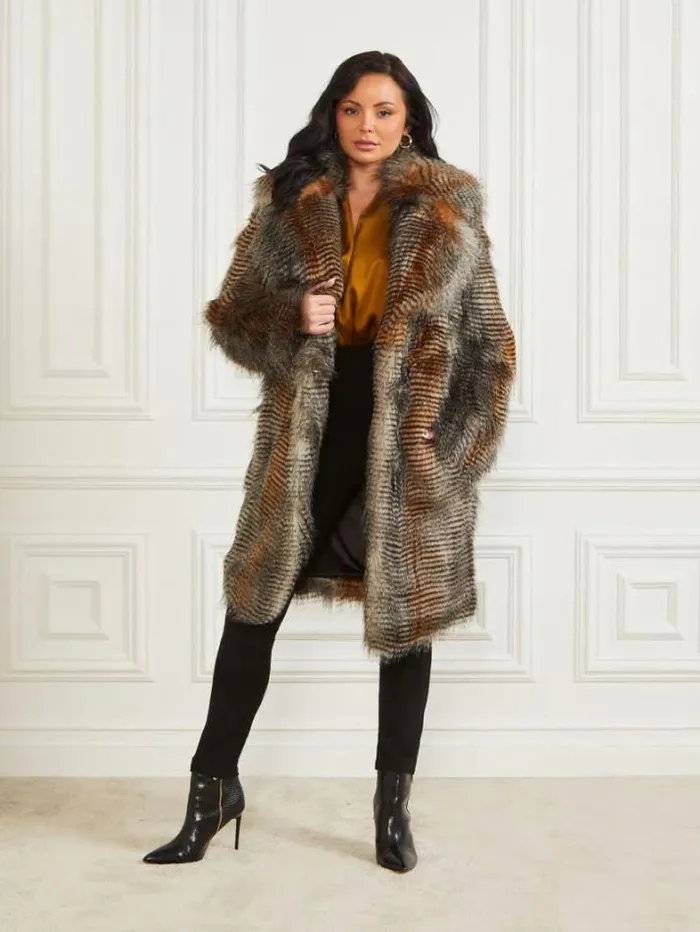 Marciano Alexandra FauxFur Coat Microstriped Fur Women Jackets