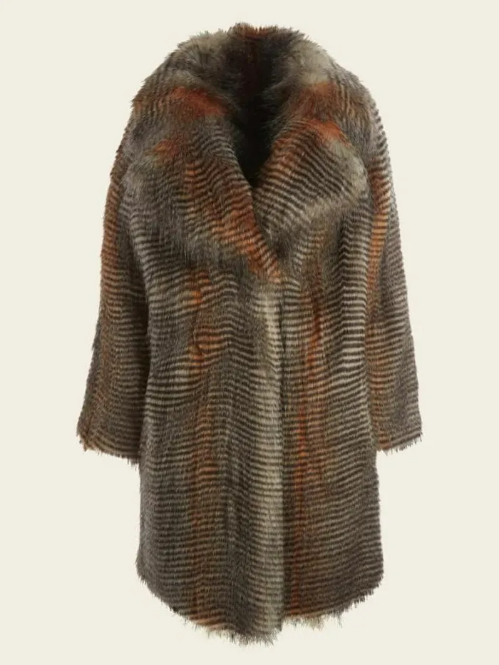 Marciano Alexandra FauxFur Coat Microstriped Fur Women Jackets