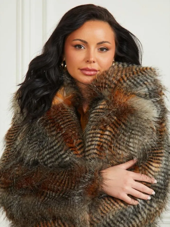 Marciano Alexandra FauxFur Coat Microstriped Fur Women Jackets
