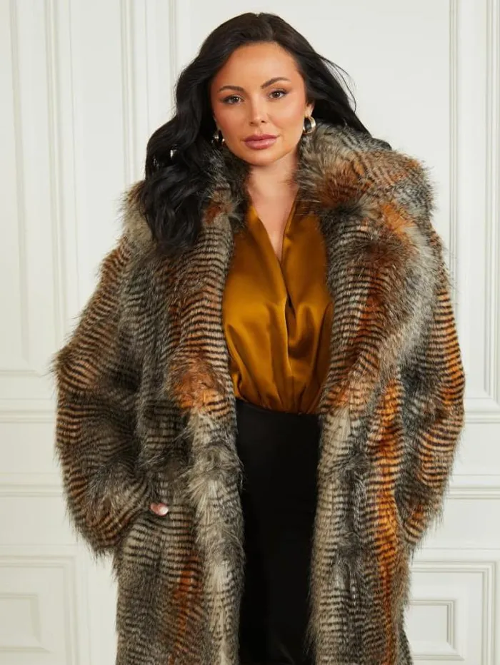 Marciano Alexandra FauxFur Coat Microstriped Fur Women Jackets