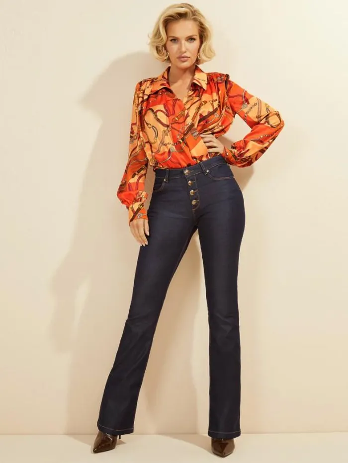 Marciano Mini Flare Denim Pant Blue Rinse Wash Women Bottoms Marciano Mini Flare Denim Pant Blue Rinse Wash Women Bottoms