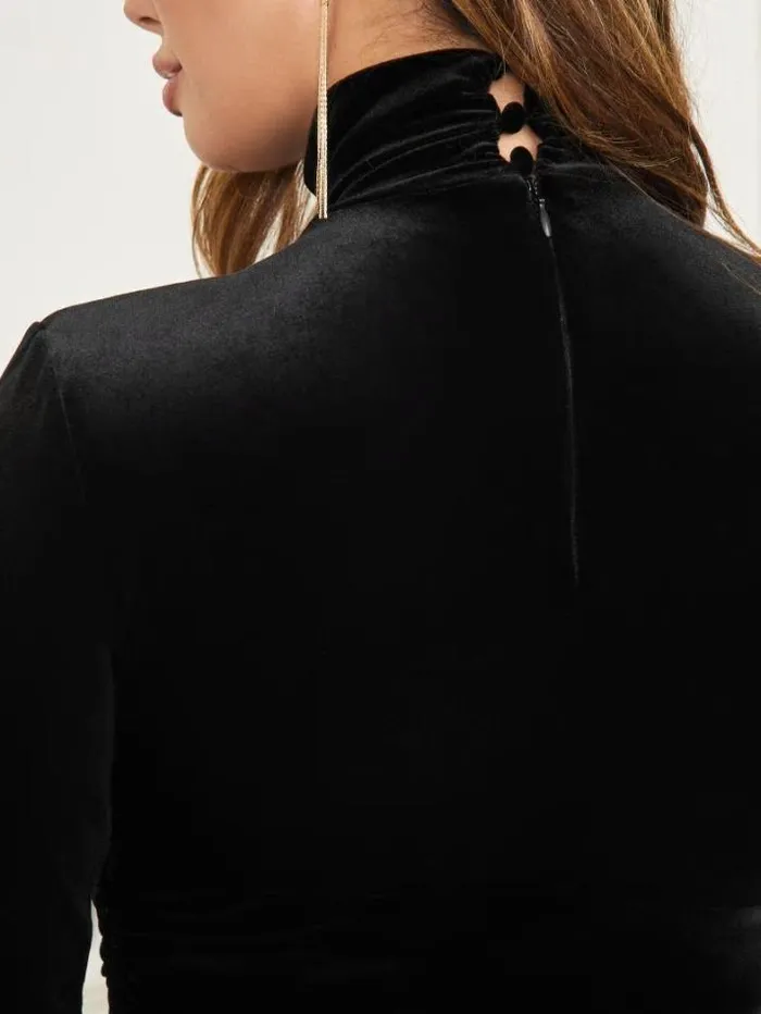 Marciano Tabitha Ruched Velvet Dress Black Women Dresses Marciano Tabitha Ruched Velvet Dress Black Women Dresses