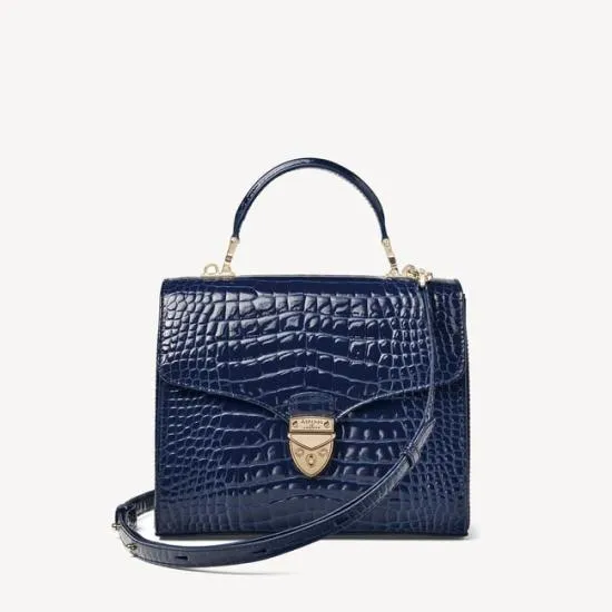 Mayfair Bag Midnight Blue Patent Croc Women Aspinal Of London Shoulder