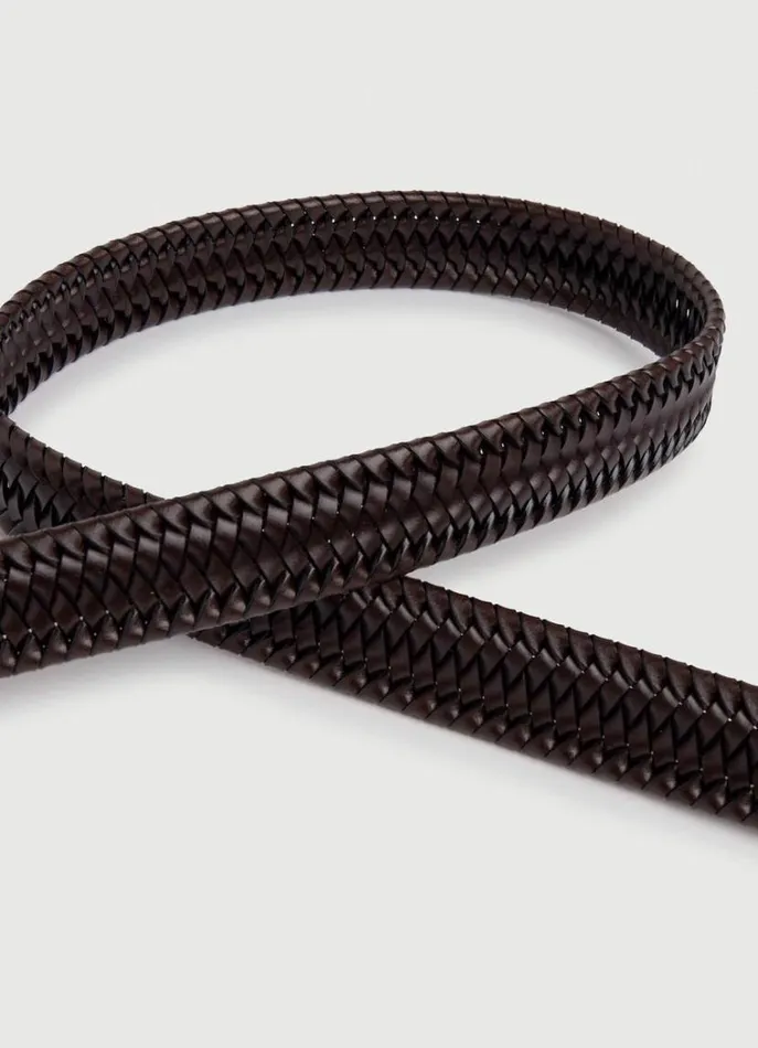 Men Belts Hackett London Braided Leather Belt Brown