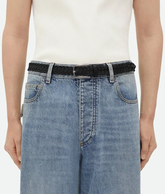 Men Bottega Veneta Belts Intreccio Cabat Belt Black