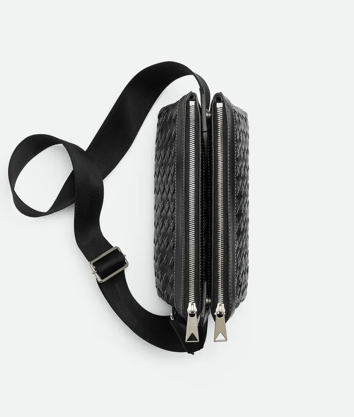 Men Bottega Veneta Crossbody Intrecciato Duo Bag Black Natural