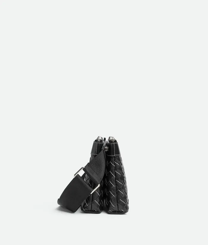 Men Bottega Veneta Crossbody Intrecciato Duo Bag Black Natural