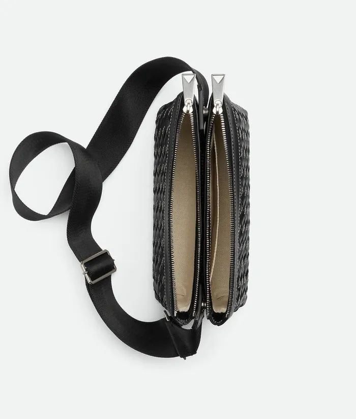 Men Bottega Veneta Crossbody Intrecciato Duo Bag Black Natural