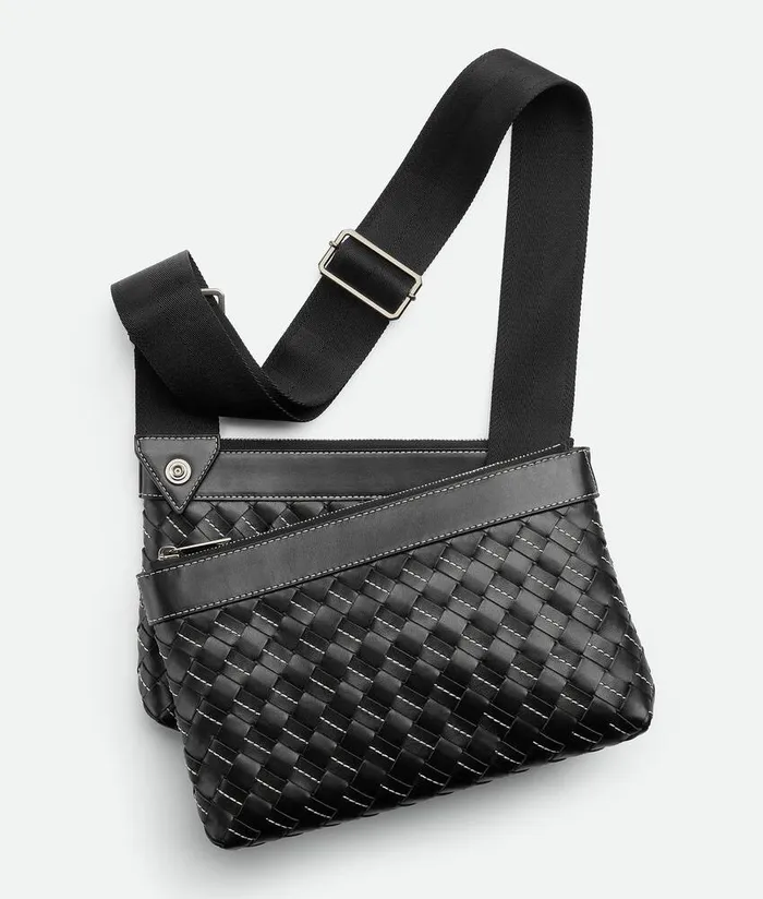 Men Bottega Veneta Crossbody Intrecciato Duo Bag Black Natural