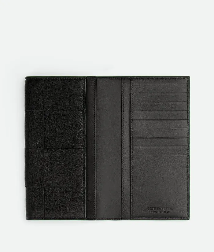 Men Bottega Veneta Long Wallets Long Cassette Wallet Black Parakeet