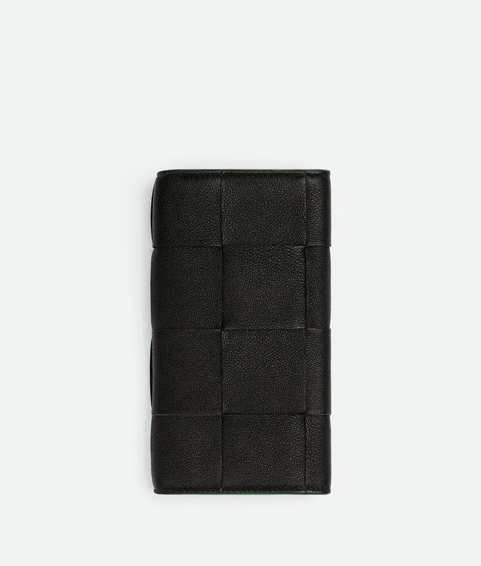 Men Bottega Veneta Long Wallets Long Cassette Wallet Black Parakeet