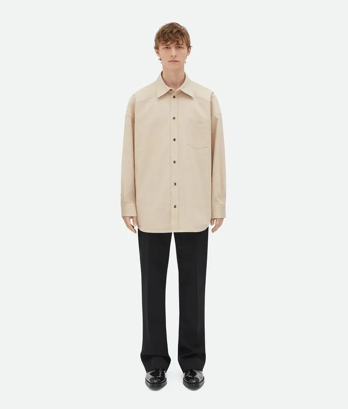 Men Bottega Veneta Shirts Cotton Poplin Shirt Beige