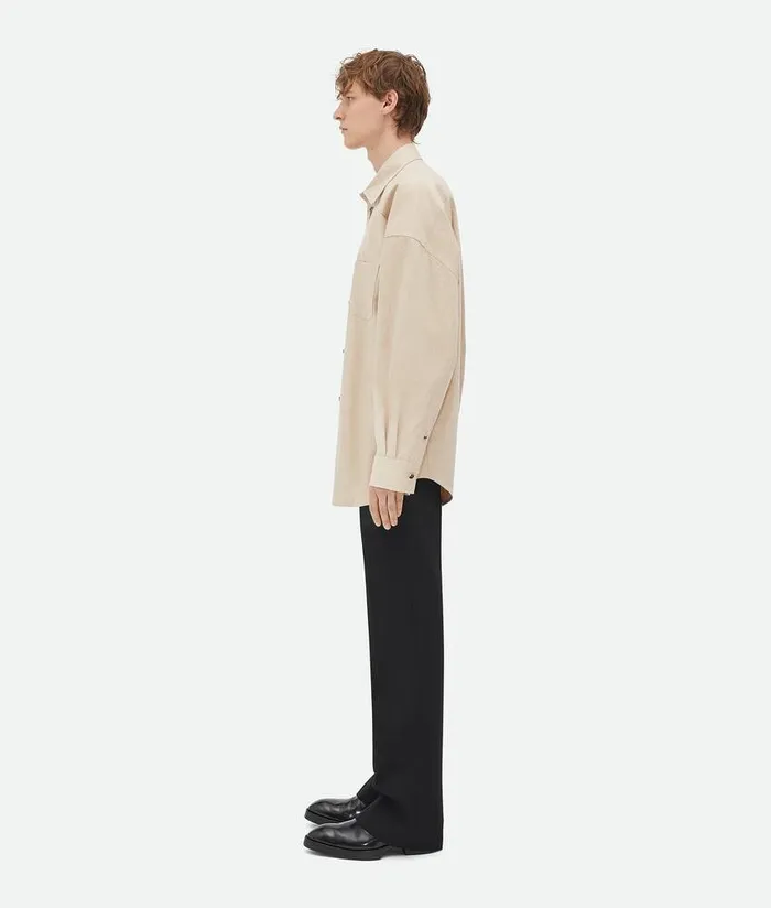 Men Bottega Veneta Shirts Cotton Poplin Shirt Beige