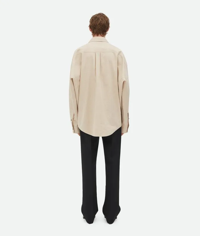 Men Bottega Veneta Shirts Cotton Poplin Shirt Beige