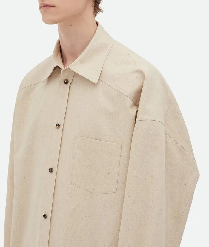 Men Bottega Veneta Shirts Cotton Poplin Shirt Beige