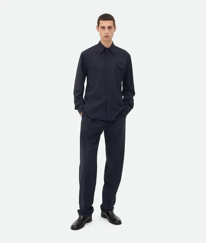 Men Bottega Veneta Shirts Fine Wool Shirt Midnight Blue