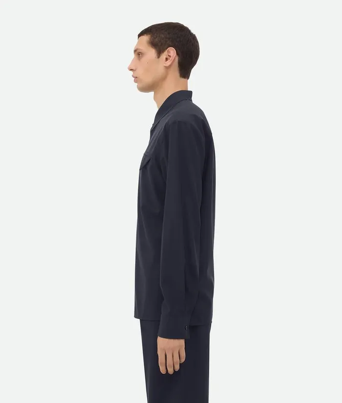 Men Bottega Veneta Shirts Fine Wool Shirt Midnight Blue