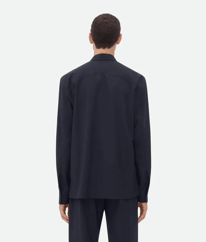Men Bottega Veneta Shirts Fine Wool Shirt Midnight Blue