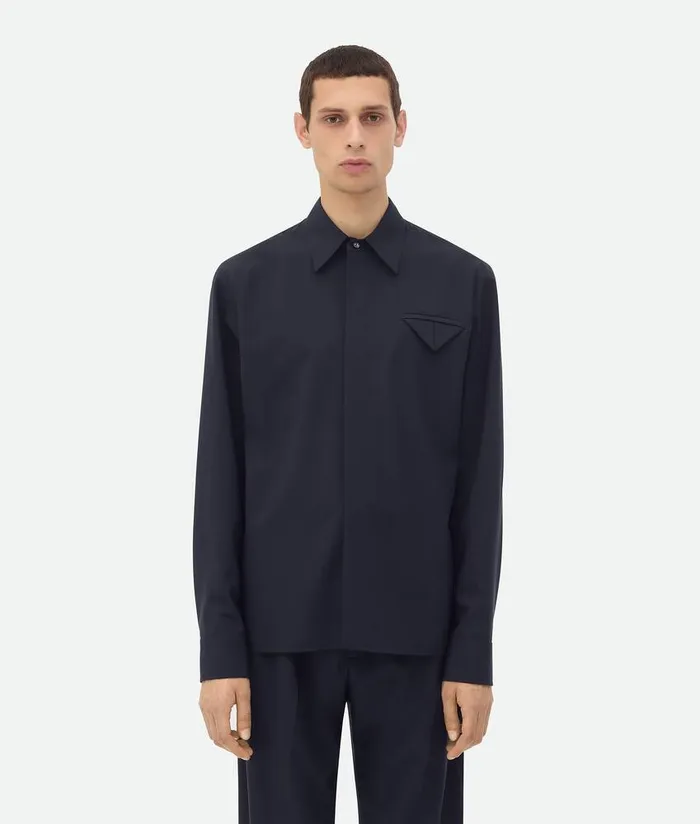 Men Bottega Veneta Shirts Fine Wool Shirt Midnight Blue