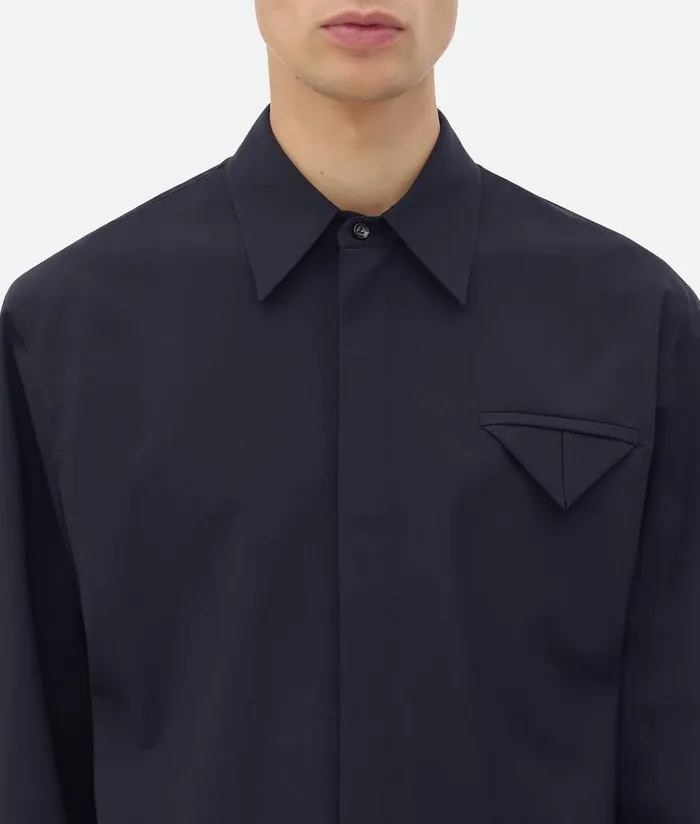 Men Bottega Veneta Shirts Fine Wool Shirt Midnight Blue