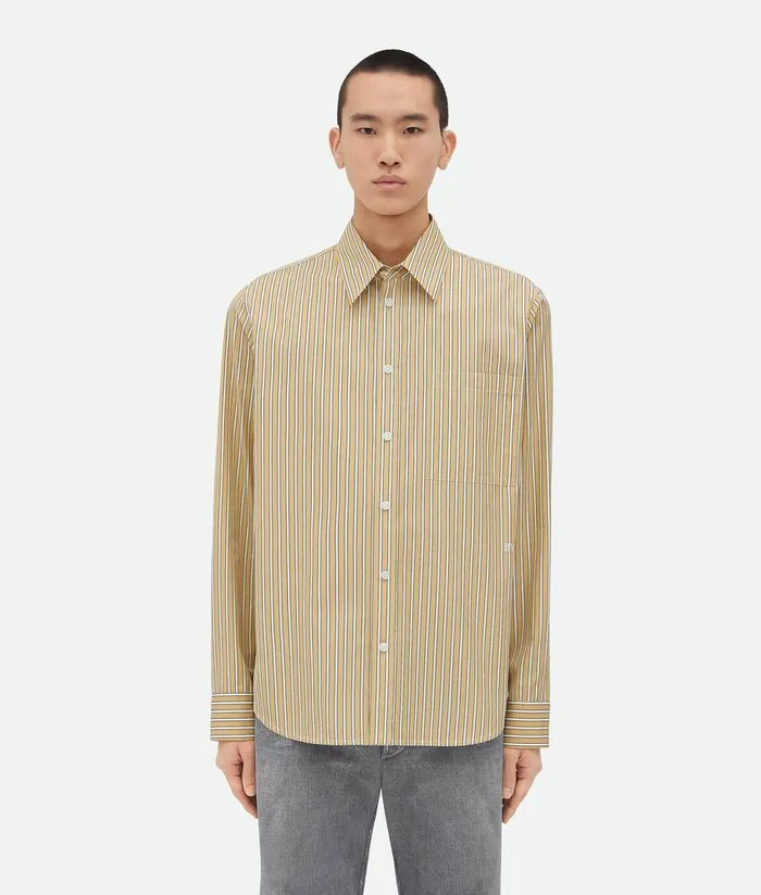 Men Bottega Veneta Shirts Striped Poplin Shirt Yellowwhite