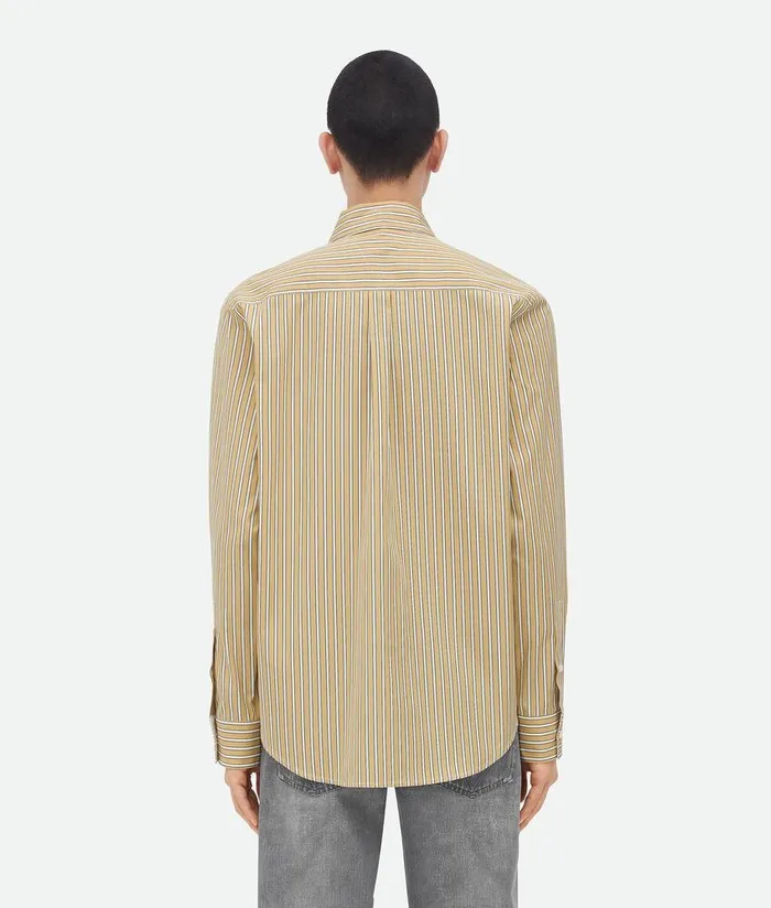 Men Bottega Veneta Shirts Striped Poplin Shirt Yellowwhite