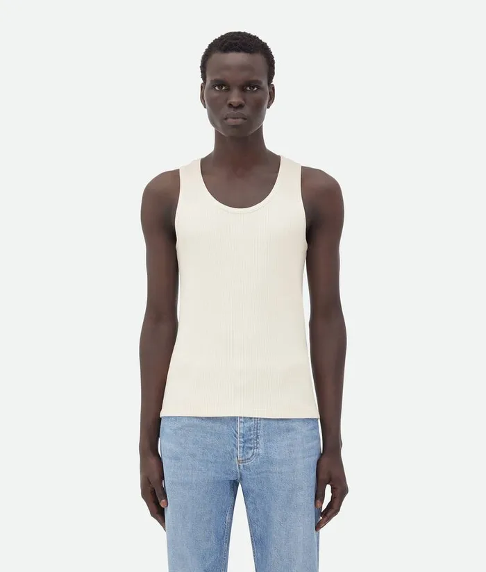 Men Bottega Veneta TShirts Compact Cotton Rib Jersey Tank Top Sea Salt