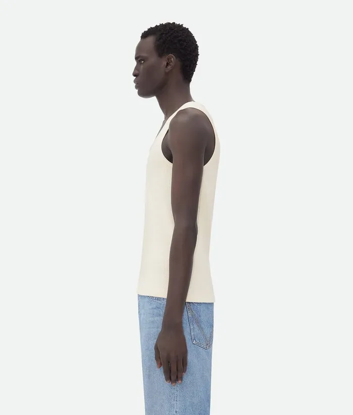 Men Bottega Veneta TShirts Compact Cotton Rib Jersey Tank Top Sea Salt
