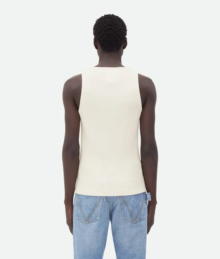 Men Bottega Veneta TShirts Compact Cotton Rib Jersey Tank Top Sea Salt