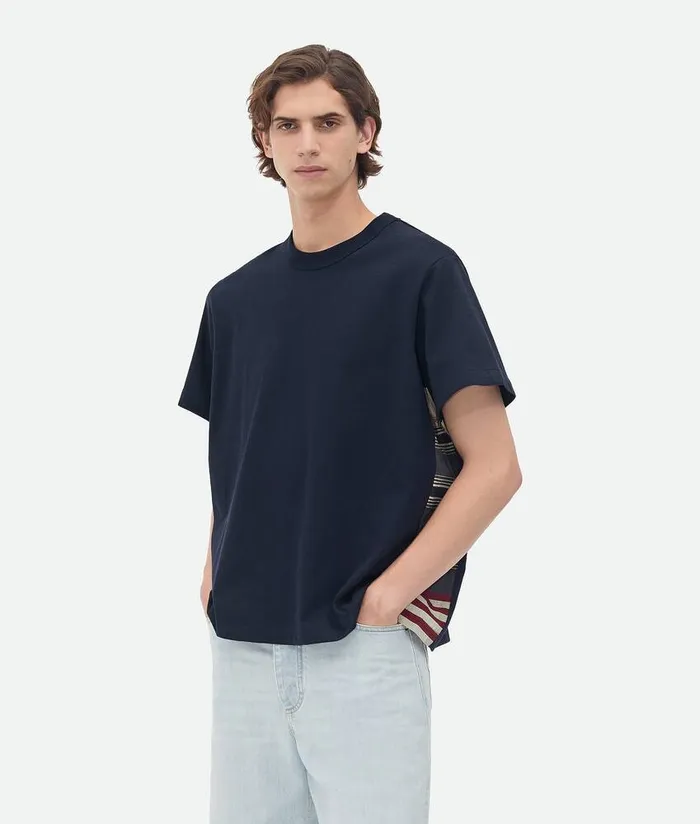 Men Bottega Veneta TShirts Soft Cotton Jersey Gingham TShirt Abyssmultistripes