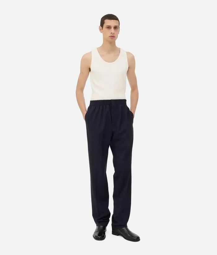 Men Bottega Veneta Trousers And Shorts Fine Wool Trousers Midnight Blue