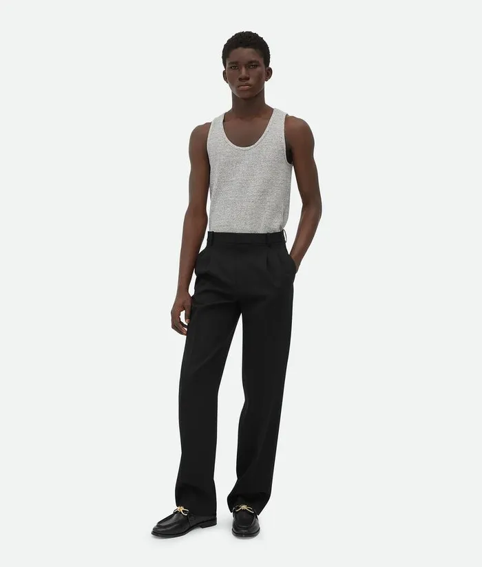 Men Bottega Veneta Trousers And Shorts Wool Grain De Poudre Trousers Black