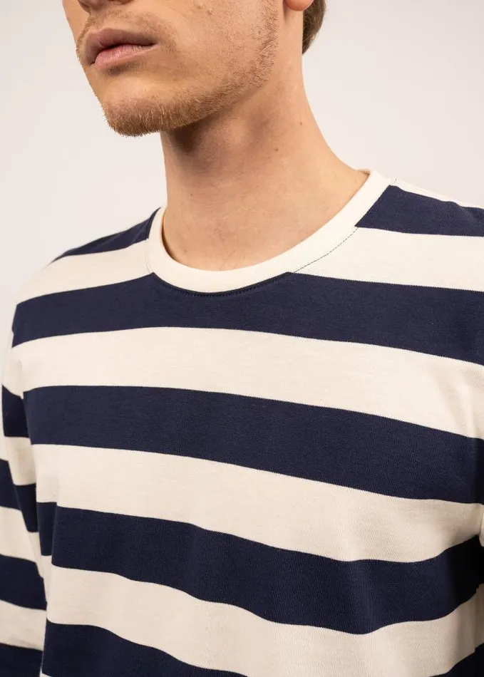 Men Breton Striped Shirts Saint James CHERBOURG Navy ecru