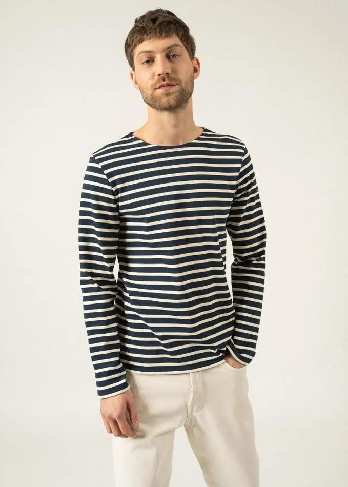 Men Breton Striped Shirts Saint James MERIDIEN MODERNE Navy Ecru