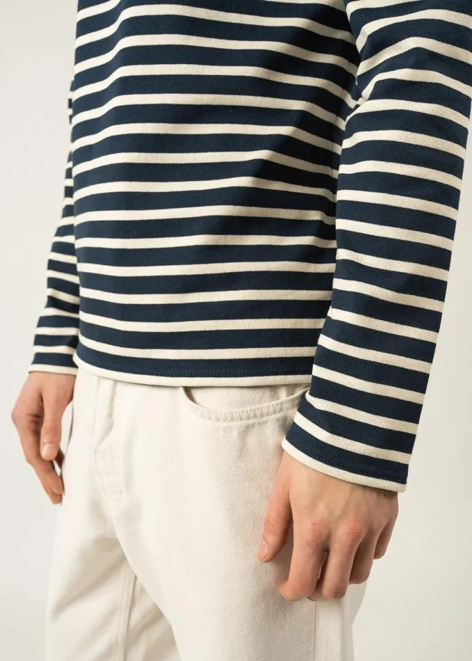 Men Breton Striped Shirts Saint James MERIDIEN MODERNE Navy Ecru