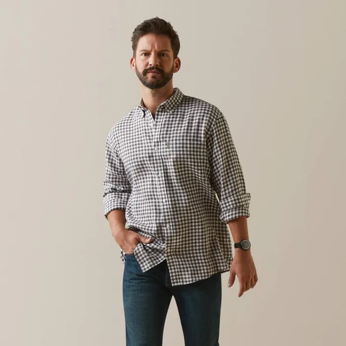 Men Button Down Shirts Ariat Sonoma Shirt Banyan Bark Check