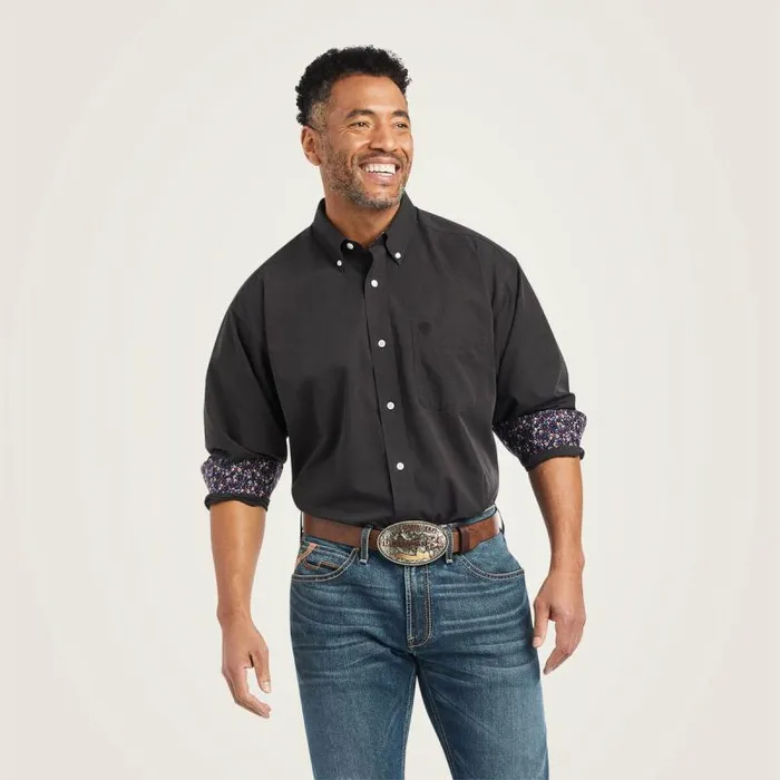 Men Button Down Shirts Ariat Wrinkle Free Solid Pinpoint Oxford Classic Fit Shirt Black