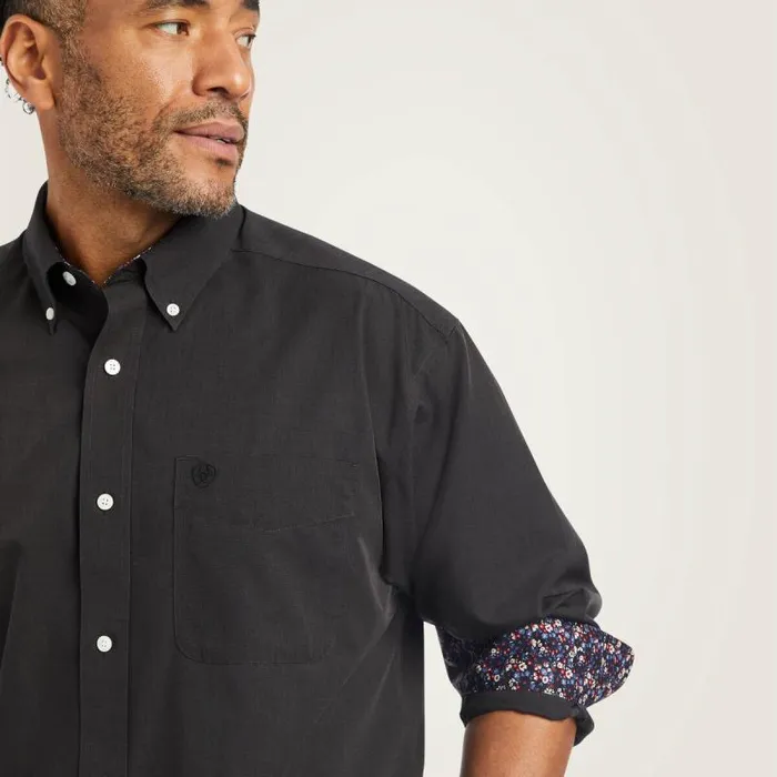 Men Button Down Shirts Ariat Wrinkle Free Solid Pinpoint Oxford Classic Fit Shirt Black