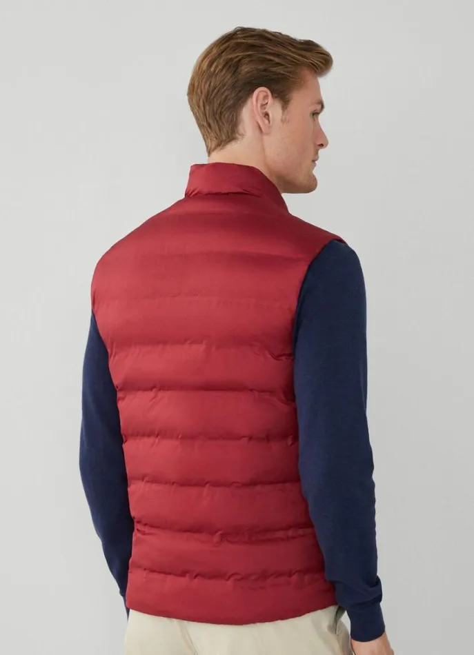 Men Coats and Jackets Hackett London Sustainable Padded Gilet Burgundy Red