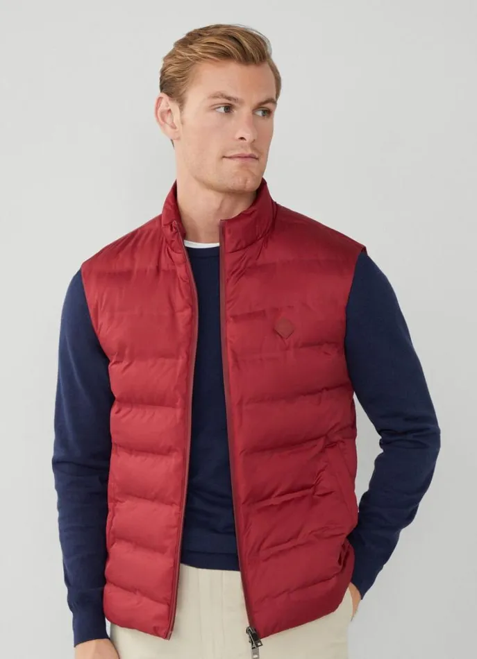 Men Coats and Jackets Hackett London Sustainable Padded Gilet Burgundy Red