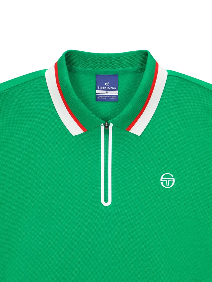 Men Court Styles Sergio Tacchini Flag HalfZip Polo Shirt Green