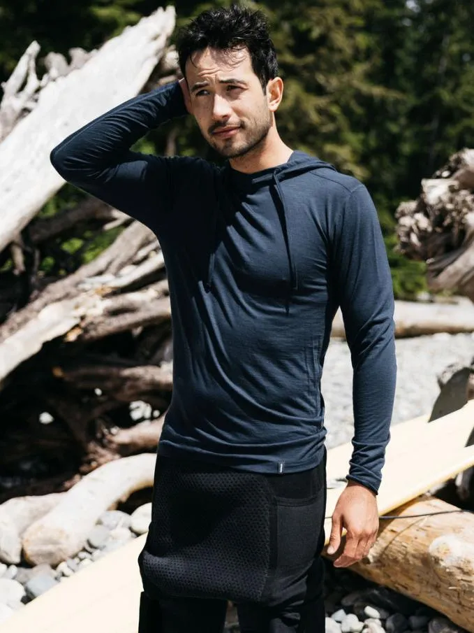 Men Eddy 20 Merino Wool Base Layer Hoodie Navy Finisterre Base Layers and Underwear